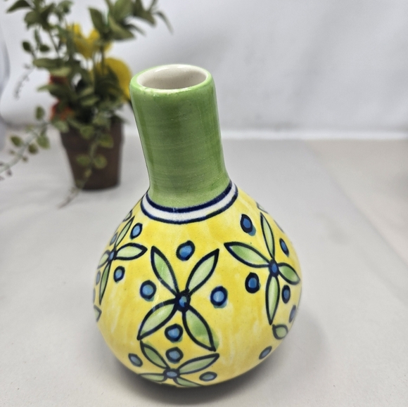 Trio Of Table Art Wood Candle Holder Pottery Vase Pansies In A Pot Home Decor - Picture 7 of 10